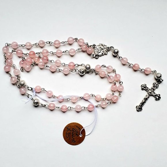 Rose quartz / silver lava rosary - Picture 1 of 2